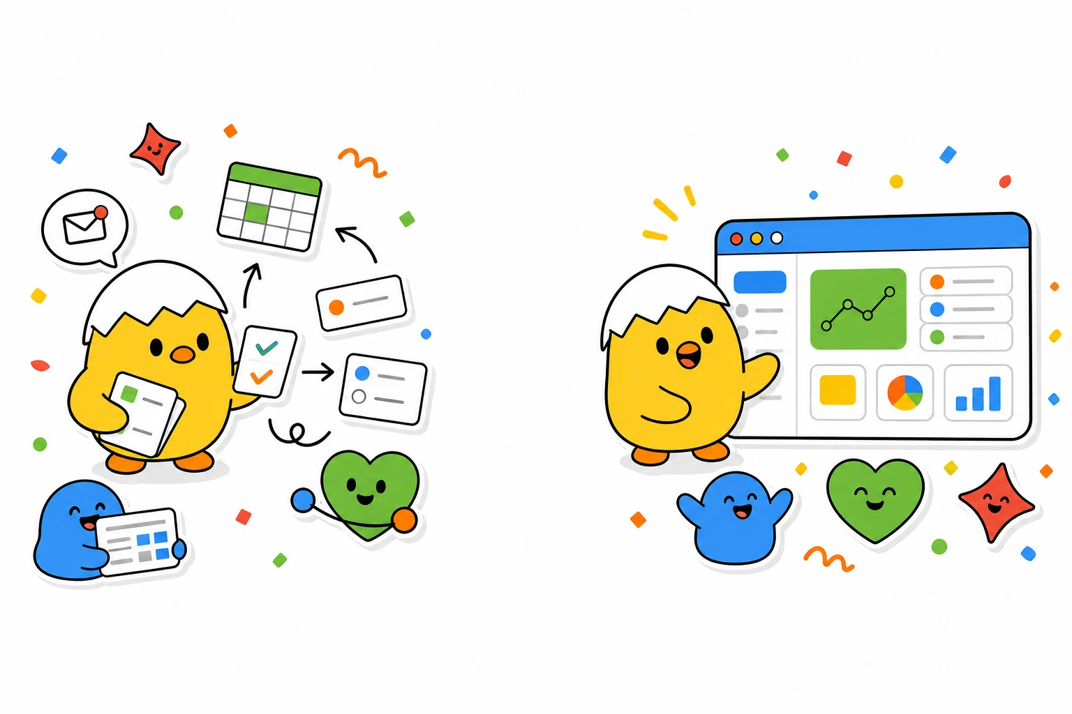 Hatchling characters turning a scattered workflow into a calm finished system