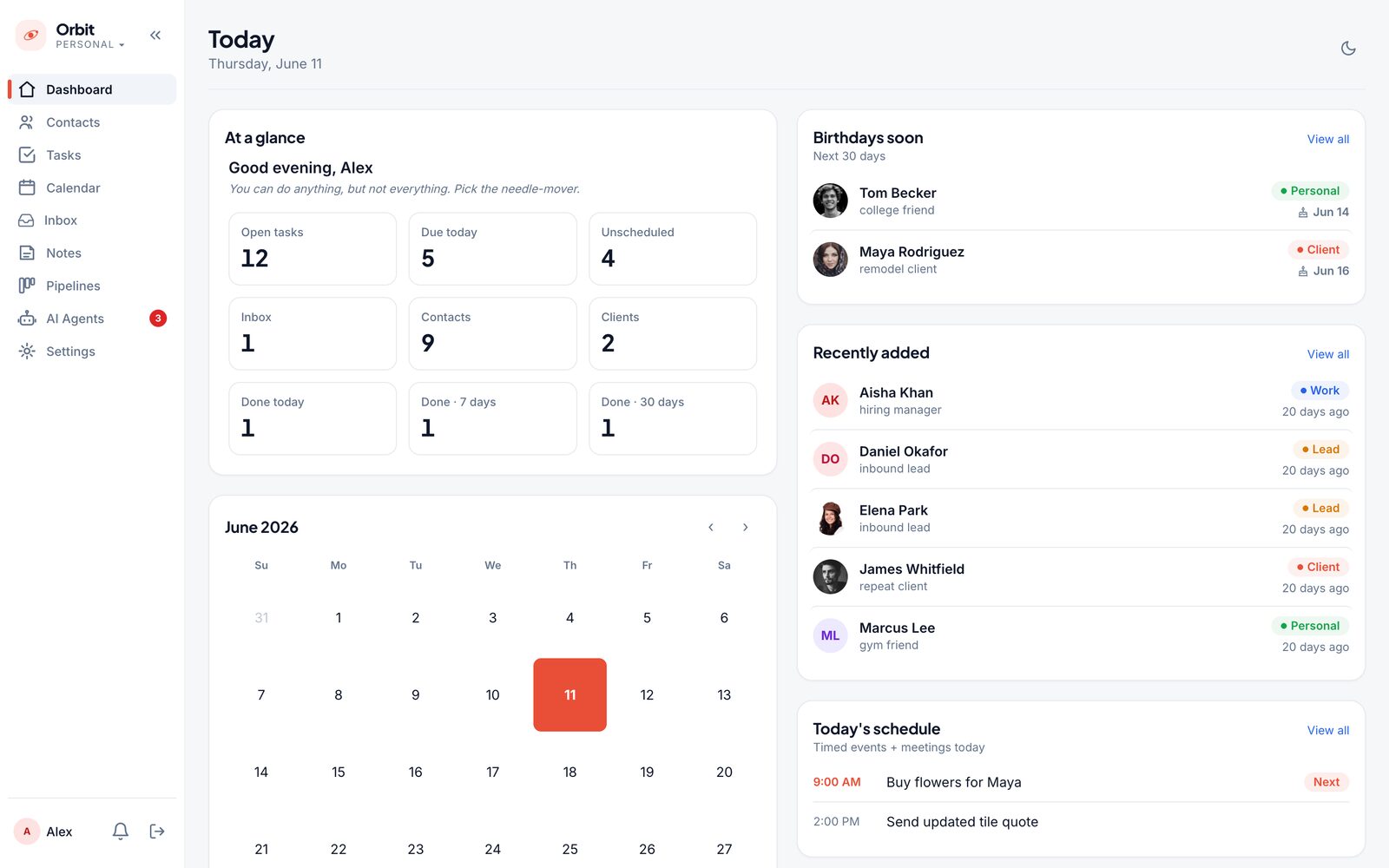 Orbit CRM dashboard, the custom CRM Hatch built and owns