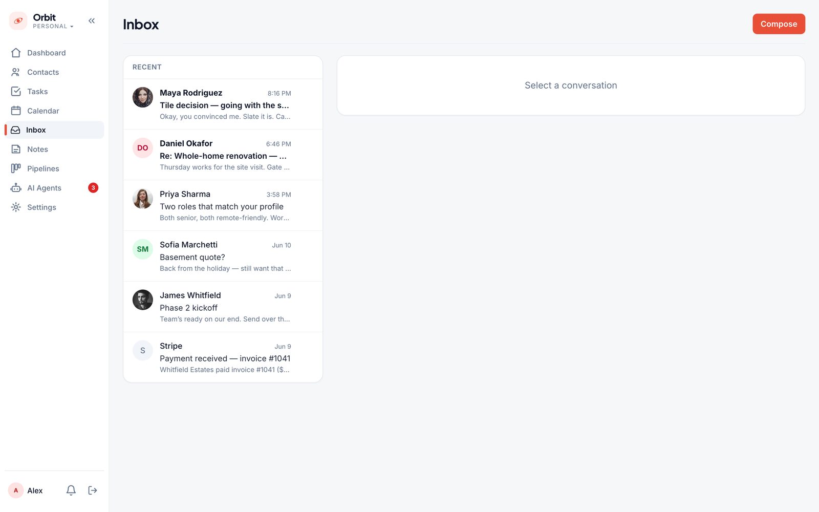 Orbit built-in Gmail inbox